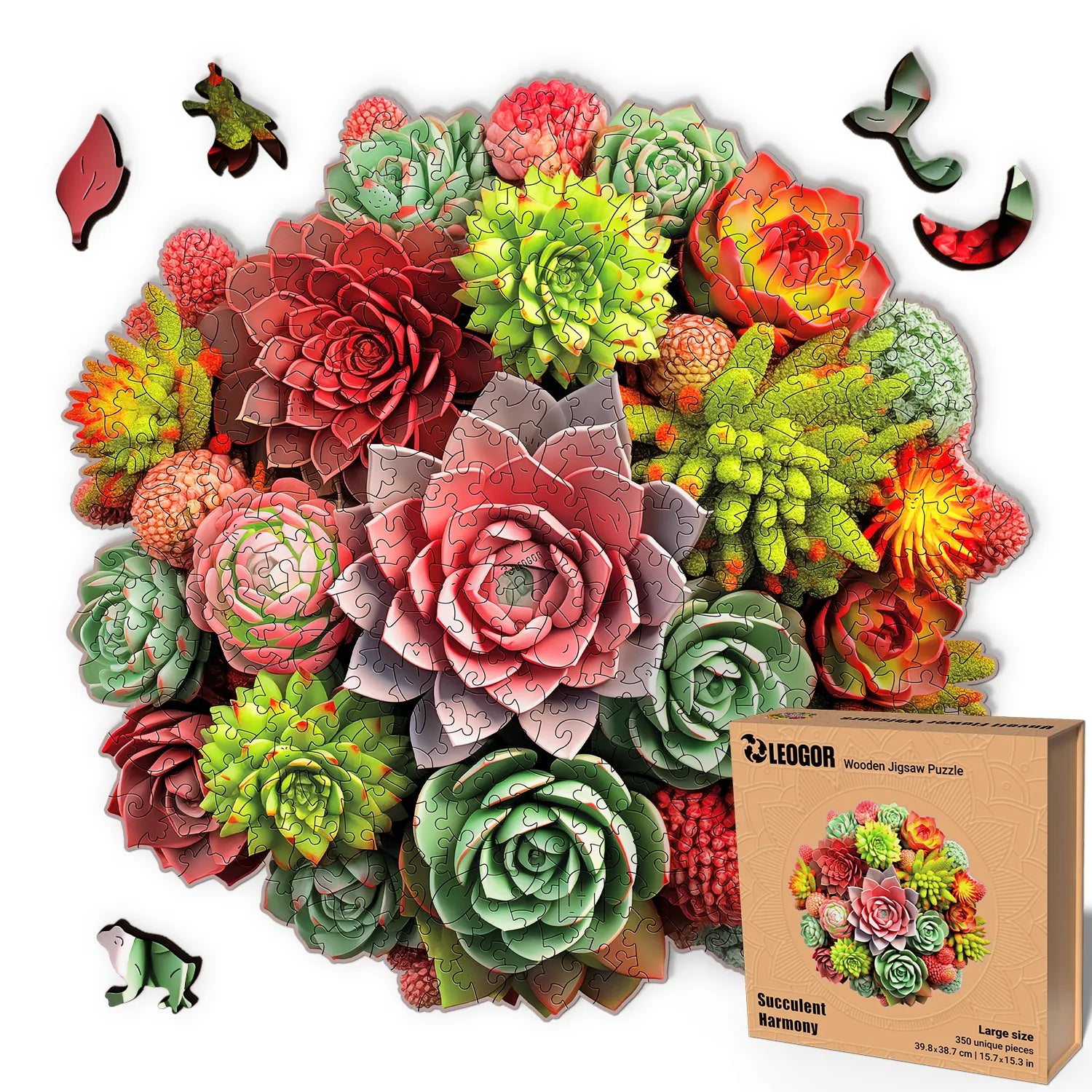 colorful succulents puzzle 350-Piece Wooden Puzzle – Succulent Art for Adults – LEOGOR