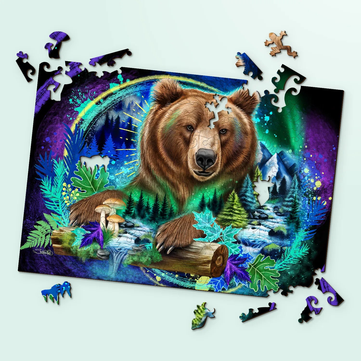 Art Wooden Jigsaw Puzzles – Grizzly Spirit by Sheena Pike – LEOGOR