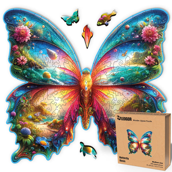 LEOGOR 200-pcs butterfly puzzle with floral wings and whimsy cuts, compact and fun for all puzzlers