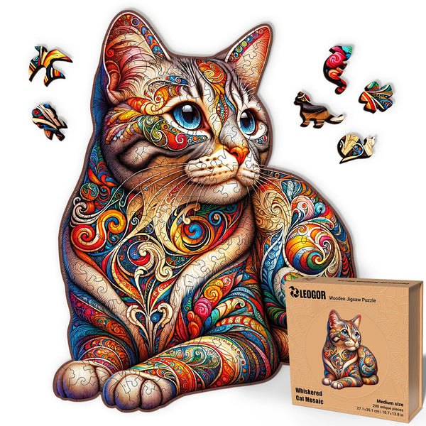 200-piece cat mosaic puzzle with vivid artwork and whimsy cuts, perfect quick and artistic build