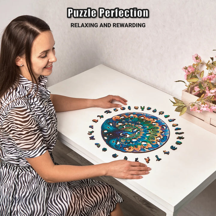 200-piece Graceful Peacock puzzle with nature-inspired shapes, perfect gift for puzzle lovers