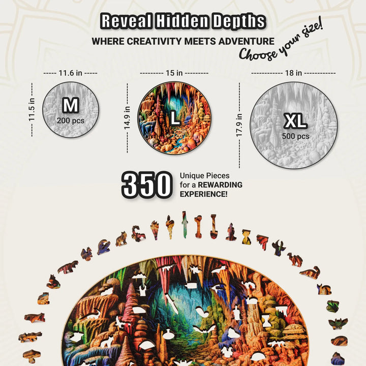 Large puzzle size chart with 350-piece version of Cavernous Spectrum and its whimsy piece shapes