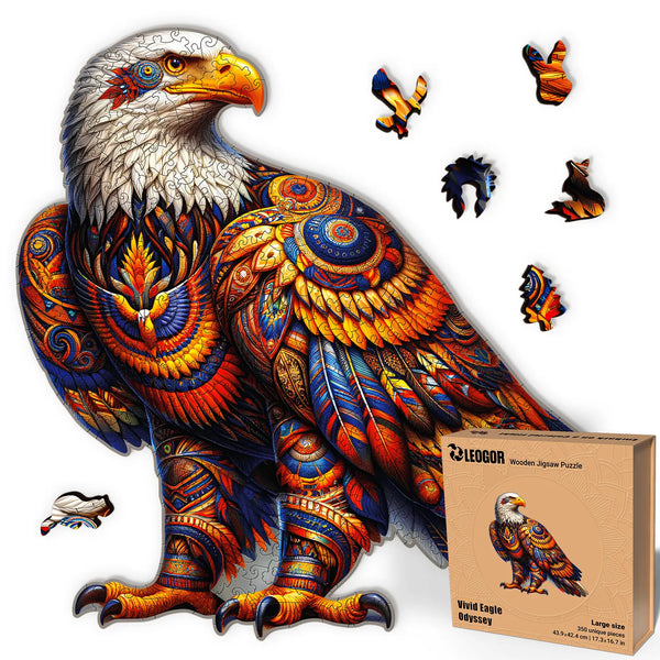 Vivid Eagle Odyssey 350-piece puzzle with feather details and whimsy cuts, ideal gift for puzzlers