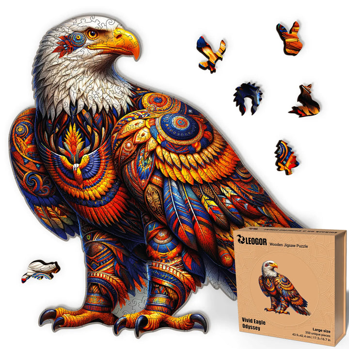 Vivid Eagle Odyssey 350-piece puzzle with feather details and whimsy cuts, ideal gift for puzzlers