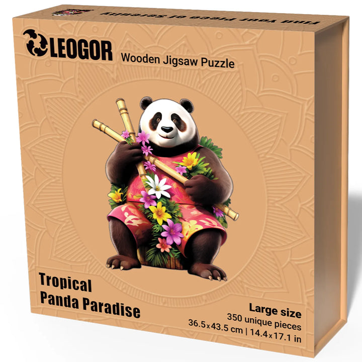 LEOGOR 350-piece Panda Paradise puzzle box with panda art and embossed wooden lid