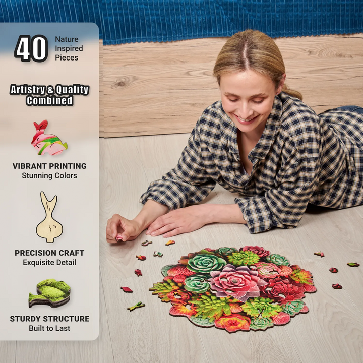 peace by peace succulents puzzle 350-Piece Wooden Puzzle – Succulent Art for Adults – LEOGOR