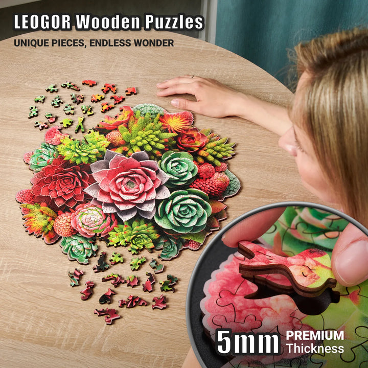 succulent garden puzzle 350-Piece Wooden Puzzle – Succulent Art for Adults – LEOGOR