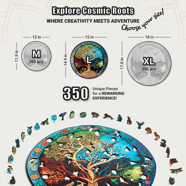 Tree of Life 350-piece puzzle, 14.9 x 15 in round jigsaw with shaped pieces, perfect gift idea