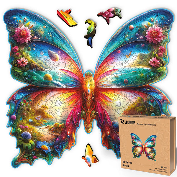 LEOGOR Butterfly puzzle, 500-piece XL butterfly design with nature whimsy pieces, vibrant decor gift