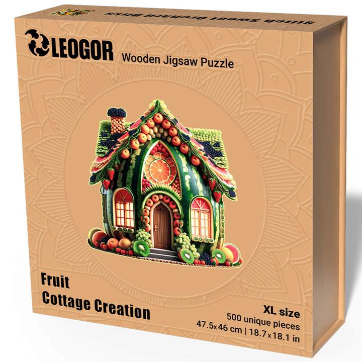 LEOGOR wooden box for 500-piece Fruit Cottage Creation with vivid fruit design and premium finish
