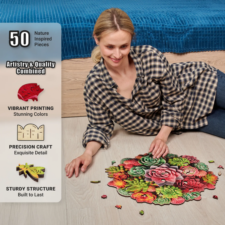 succulent puzzle 500 pieces LEOGOR Large Wooden Puzzles for Adults 500 Piece – Colorful Succulent Jigsaw Puzzle With Unique Laser Cut Animal-Shaped And Flowers-Inspired Wood