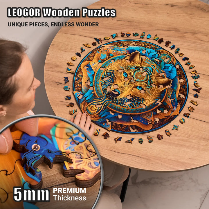 Assembling Wolf Enchantment with 5mm thick pieces and vivid colors, detailed art, and relaxing