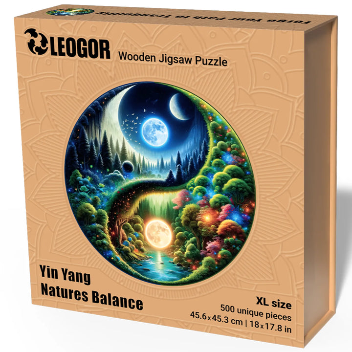 LEOGOR Yin Yang Nature’s Balance puzzle box with 500 pieces and symbolic day-night artwork