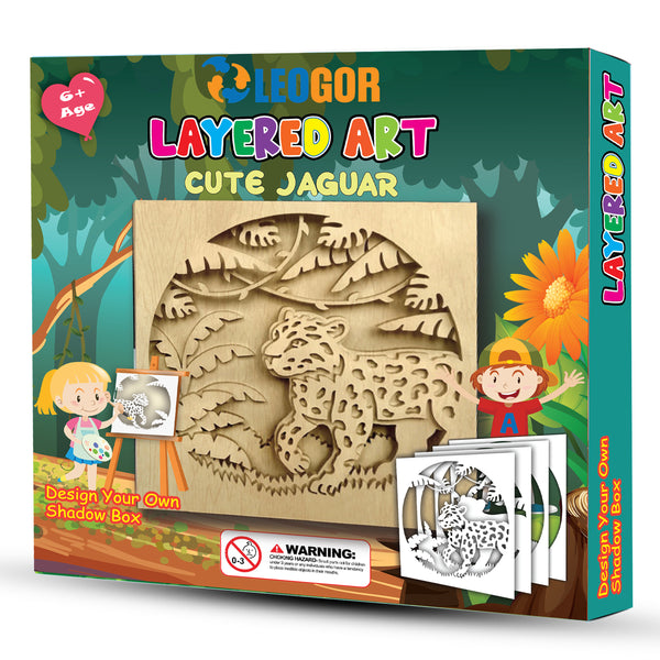 LEOGOR Paint Your Own Animal Shadow Box Kit - Sea Turtle - DIY Kids Wooden Arts and Crafts - Painting Kits for Kids Ages 6 and U