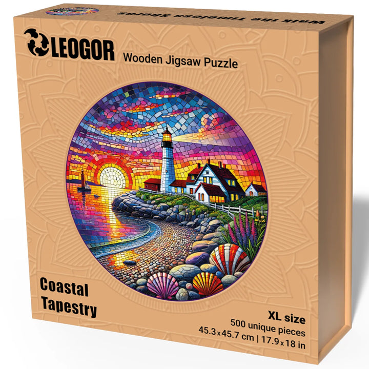 Gift-ready packaging for nature puzzles, Coastal Tapestry wooden puzzle in box
