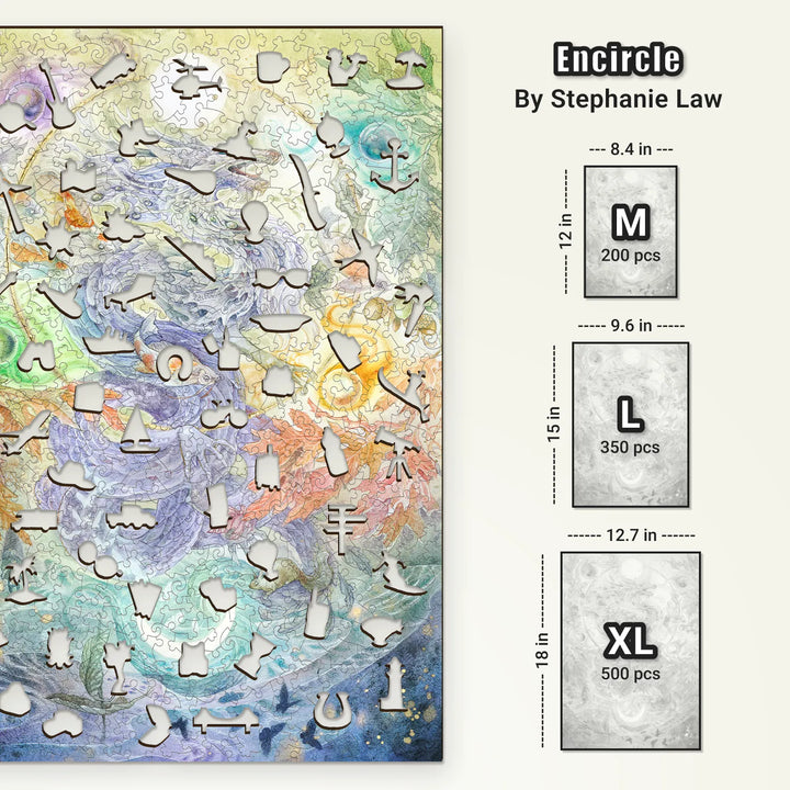 Visual comparison of wood jigsaw puzzle sizes – 200, 350, and 500 pieces