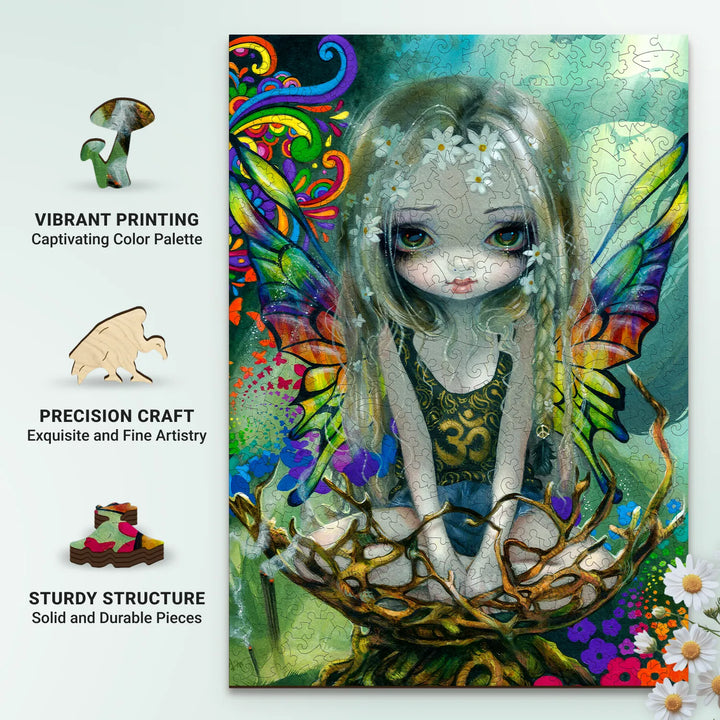 Fairy art scene captured in adult wooden jigsaw puzzles with precise craftsmanship