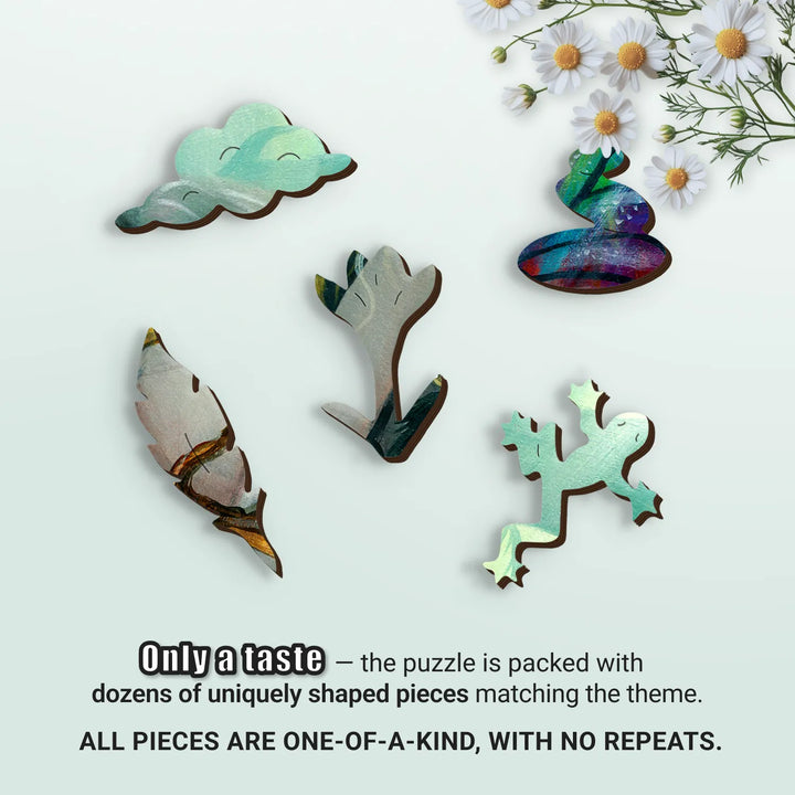 Close-up of vivid colors and swirling patterns – wooden puzzles adults