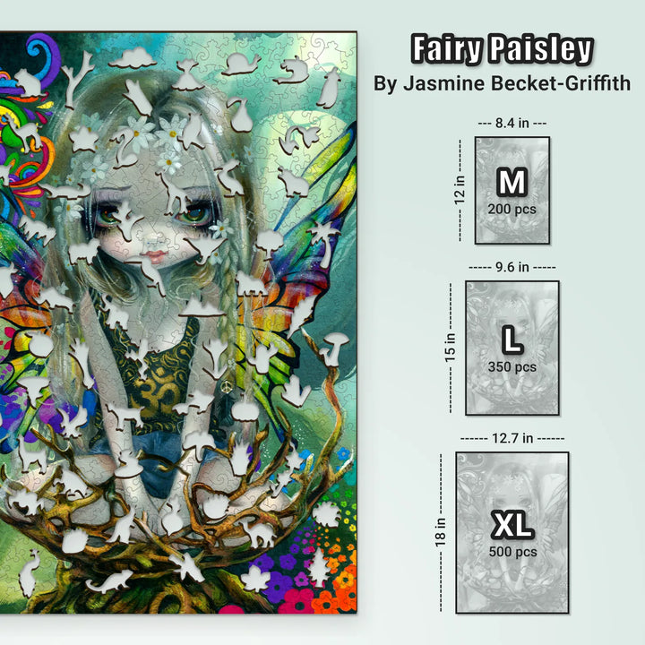 Comparison of wood puzzles adult in 200, 350, and 500 pieces – same fantasy artwork