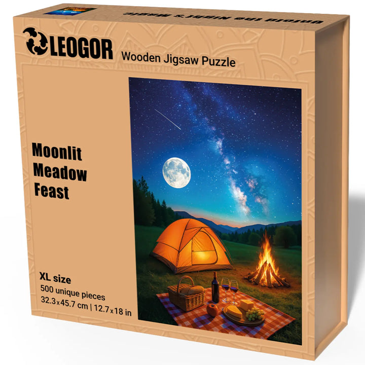 Gift-ready packaging for wooden puzzles adults, Moonlit Meadow Feast wooden puzzle in box