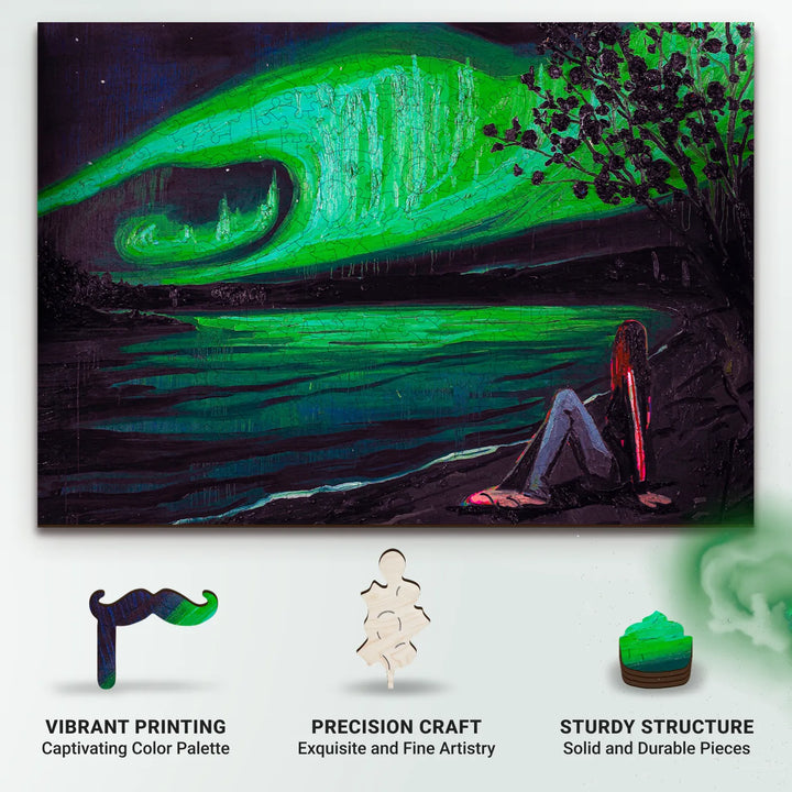 Intense color field and tree silhouettes – wood jigsaw puzzles showing mood and light