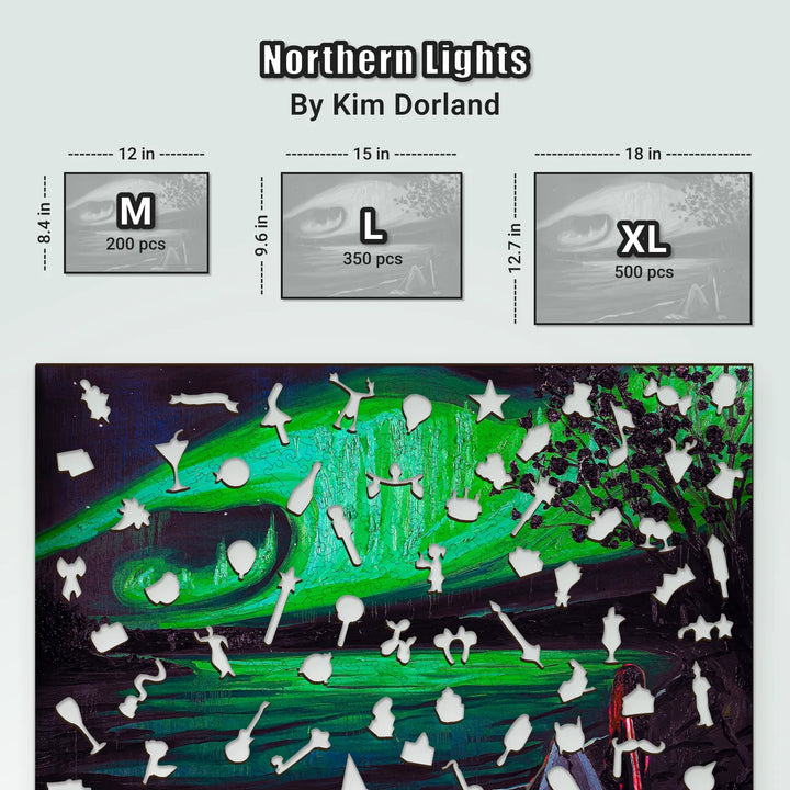 Size comparison of 500, 350, and 200 piece versions with same vivid landscape