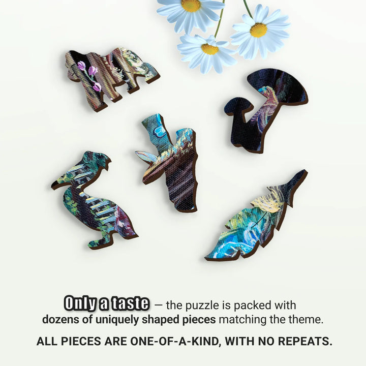 Uniquely shaped pieces in a wooden jigsaw puzzle for adults – a satisfying challenge