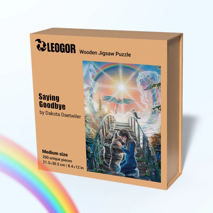 Elegant packaging for a challenging wooden jigsaw puzzle – Saying Goodbye by Dakota Daetwiler