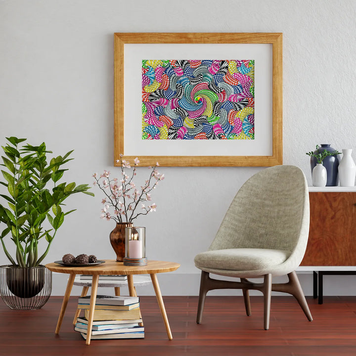 Finished adult wooden puzzles displayed as modern wall art – Spiral Gyro