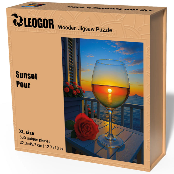 Gift-ready packaging for wooden puzzles adults, Sunset Pour wooden puzzle in box