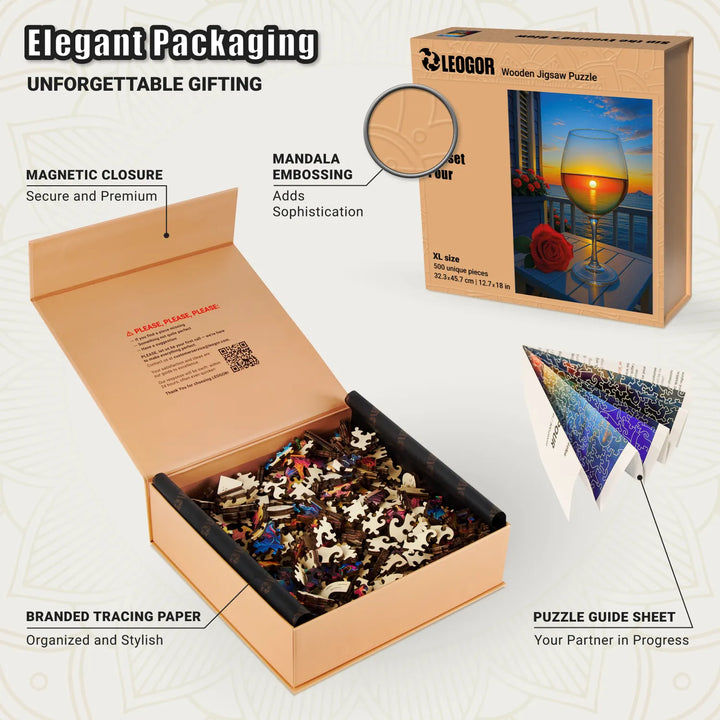 Premium box for wooden jigsaw puzzles, Sunset Pour elegant packaging