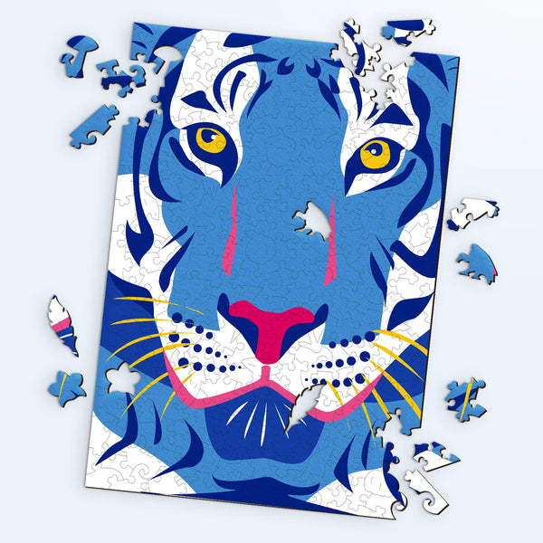 Adult wooden puzzles featuring The Cool Tiger by Malikom, a bold and modern art design