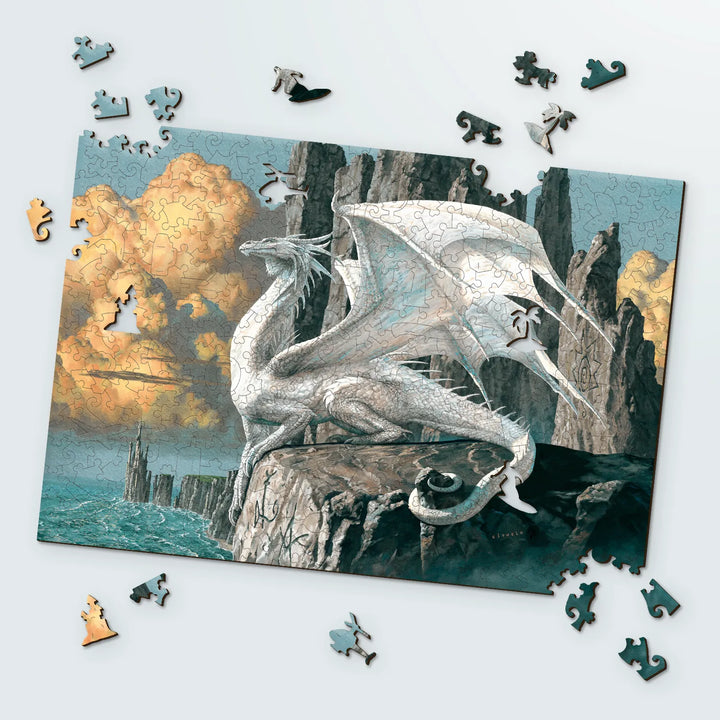 Wood puzzles for adults with legendary elegance – The White Dragon by Ciruelo and radiant skies