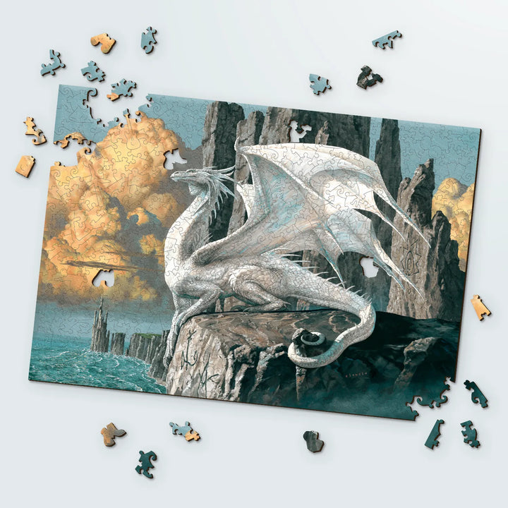 White dragon artwork – wooden jigsaw puzzle featuring The White Dragon by Ciruelo