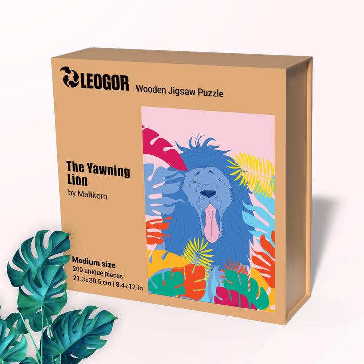Elegant gift box for a challenging jigsaw puzzle based on The Yawning Lion by Malikom