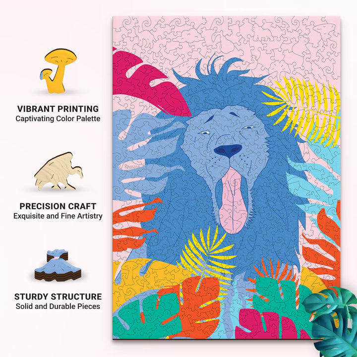 Wooden puzzle for adults with vibrant colors and precision-cut pieces – The Yawning Lion by Malikom