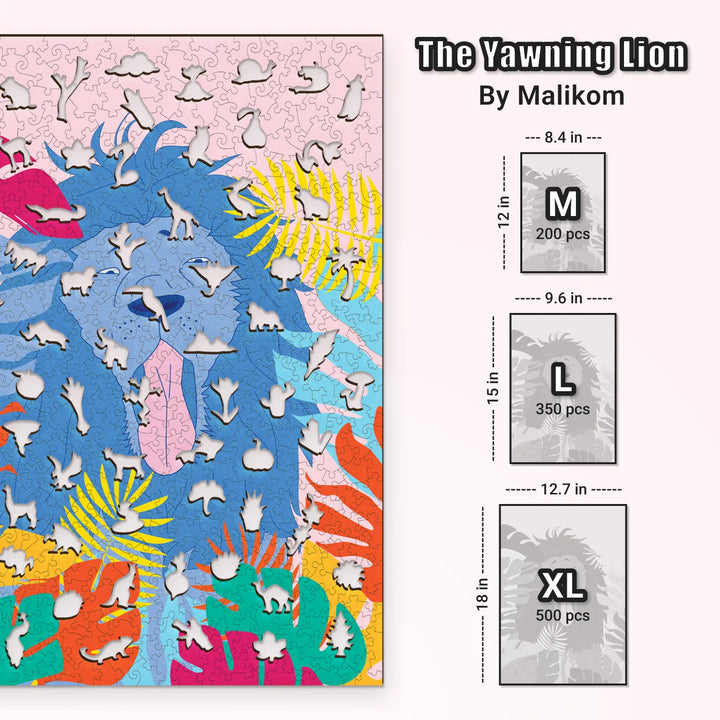 Comparison of wooden puzzles in 200, 350, and 500 pieces with the same striking image