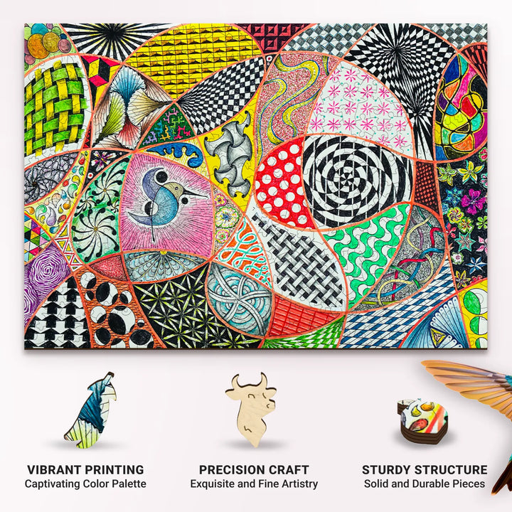 Vibrant lines and playful sections on wooden puzzles adults – Whimsy of the Mind