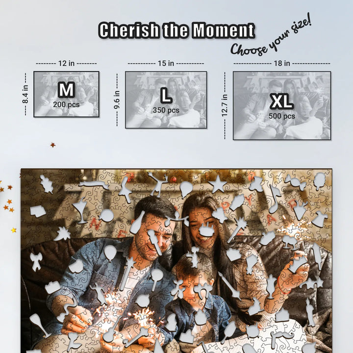 Size comparison: 200, 350 and 500 pieces personal picture puzzle with collectible celebration pieces