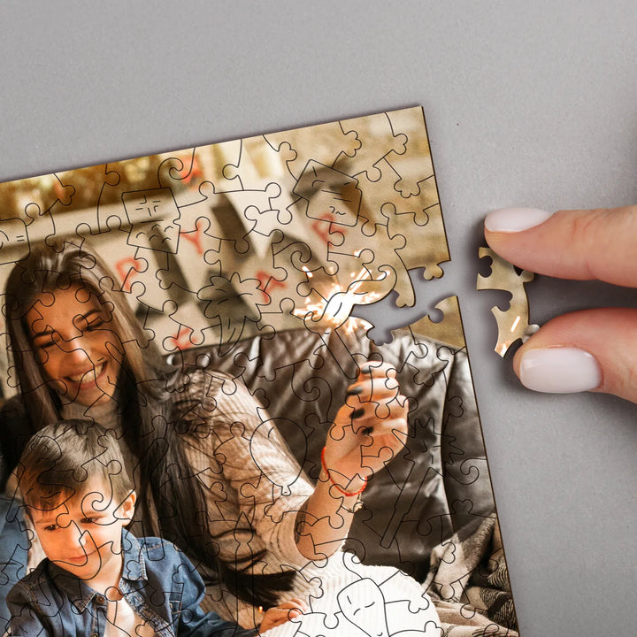 Close-up of a picture puzzle, showcasing a piece from a custom puzzle photo created from your image