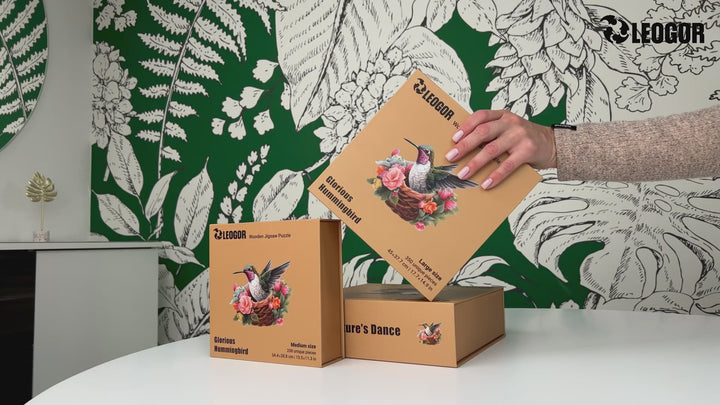 Glorious Hummingbird video – floral bird-shaped puzzle with whimsy cuts, unboxing, and calming build