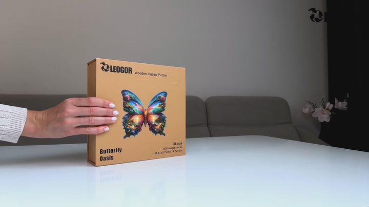 Time-lapse video of Butterfly puzzle with whimsical cuts and vibrant design, satisfying challenge